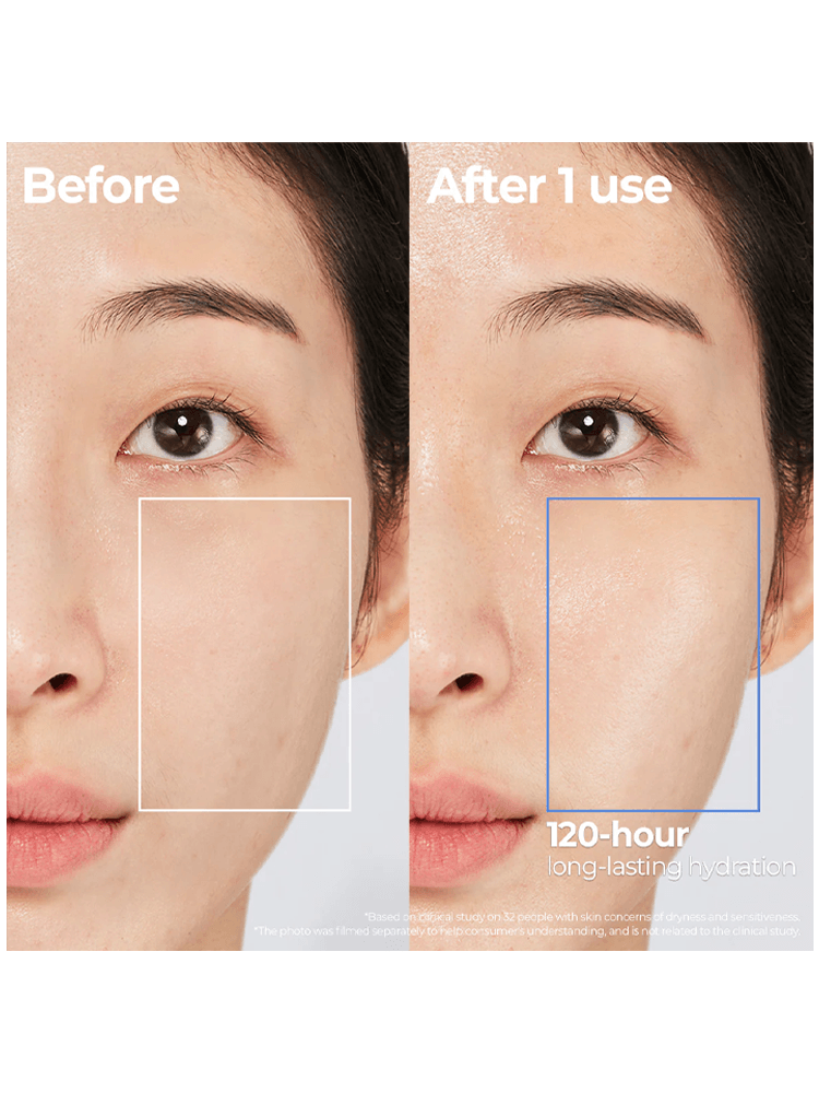 AESTURA Atobarrier 365 Cream 80ml before and after results showing 120-hour hydration.