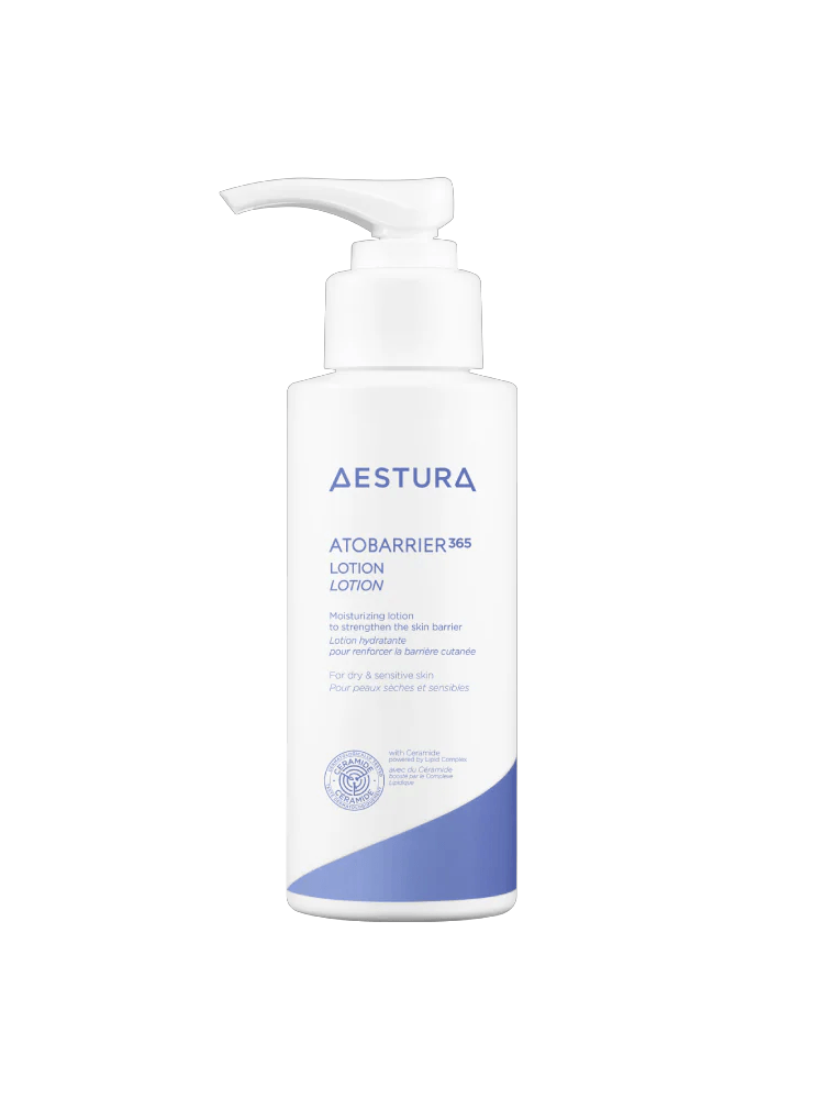 AESTURA Atobarrier 365 Lotion 150ml bottle with pump for moisturizing dry sensitive skin.