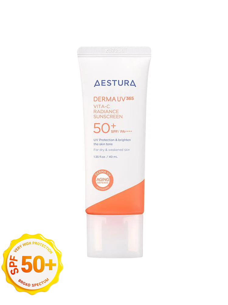 AESTURA Derma UV 365 Vita-C Radiance Sunscreen 40ml SPF50+ PA++++ tube for UV protection and radiance care
