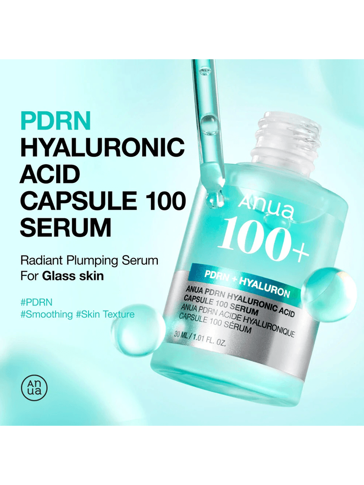 ANUA PDRN Hyaluronic Acid Capsule 100 Serum 30ml for radiant hydration and smoother skin texture.