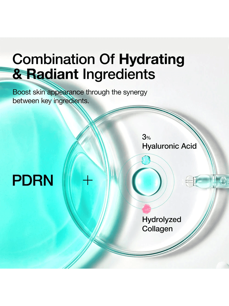ANUA PDRN Hyaluronic Acid Capsule 100 Serum 30ml ingredients infographic showing PDRN, Hyaluronic Acid, and Hydrolyzed Collagen.