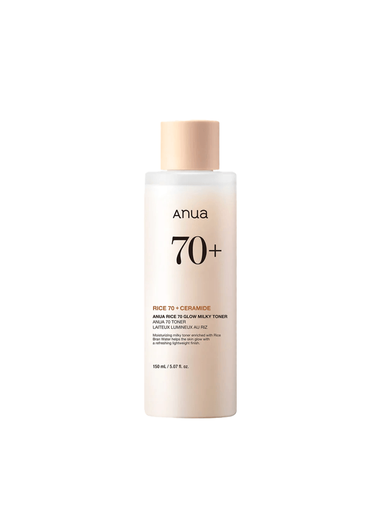 ANUA Rice 70+Glow Milky Toner 150ml in a sleek bottle for radiant skin and hydration.