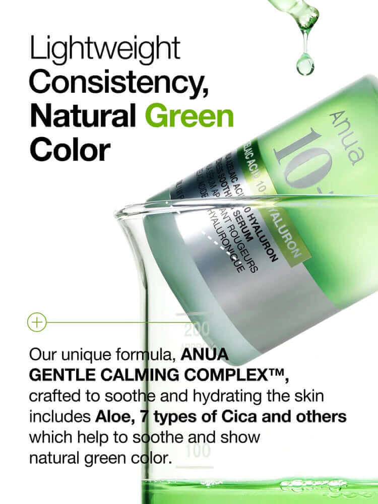 ANUA Azelaic Acid 10 Hyaluron Redness Soothing Serum 30ml lightweight consistency and natural green color
