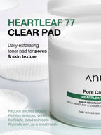 ANUA Heartleaf 77 Clearpad 160ml 70pad for exfoliating, pore care, and reducing excess oil.