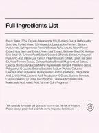 Full ingredients list for ANUA Peach 70 Niacin Serum 30ml including Peach Water, Niacinamide, and various plant extracts.