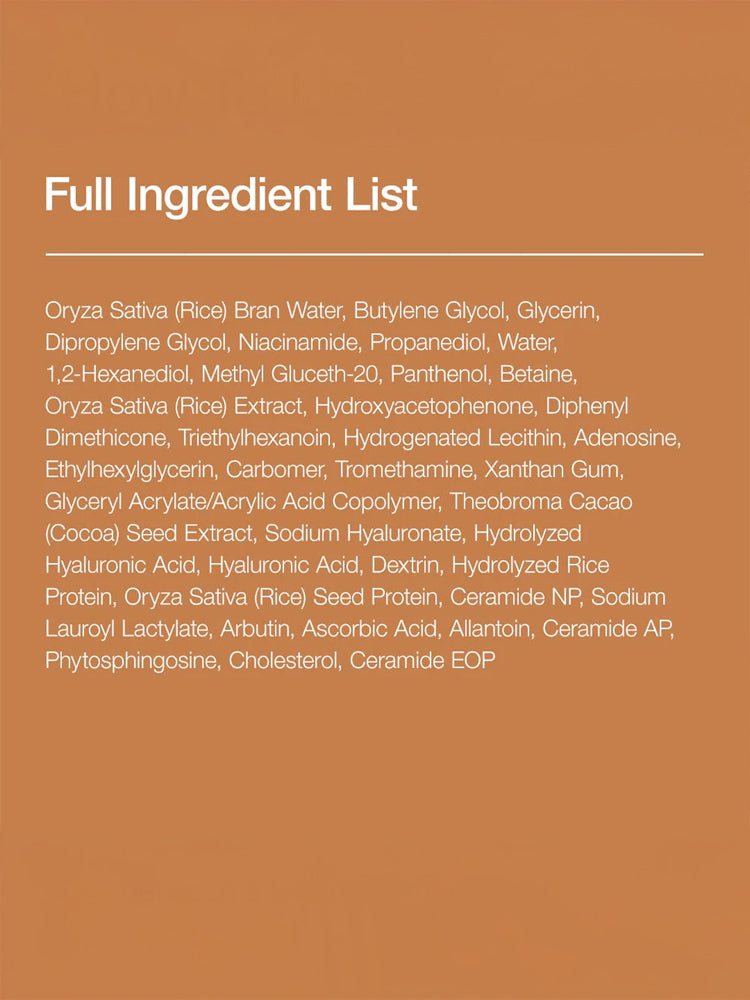 ANUA Rice 70+Glow Milky Toner 250ml full ingredient list including rice extract and ceramides.