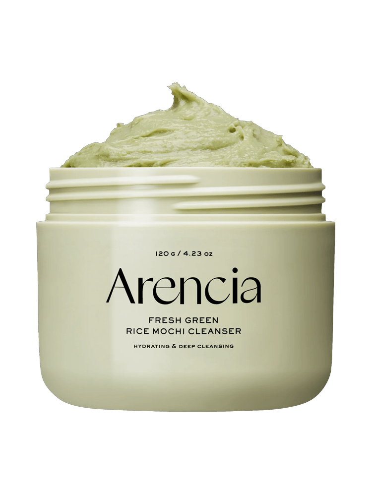 ARENCIA Fresh Green Rice Mochi Cleanser 120g in a jar, designed for deep cleansing oily and acne-prone skin.