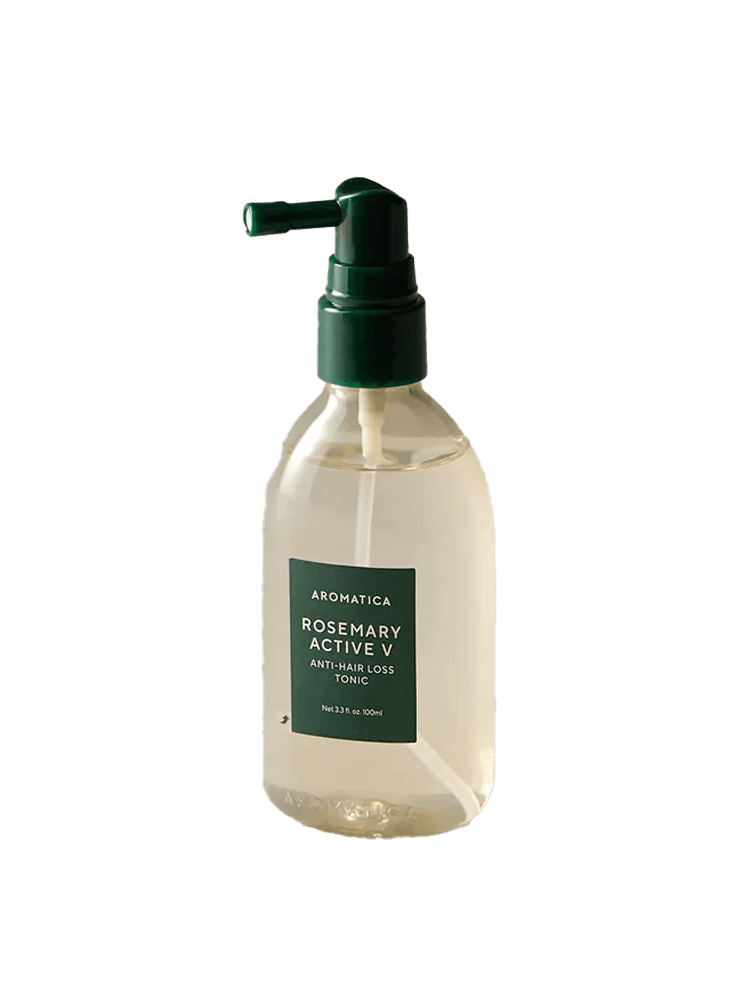 AROMATICA Rosemary Active V Anti-Hair Loss Tonic 100ml in a clear bottle with a green pump