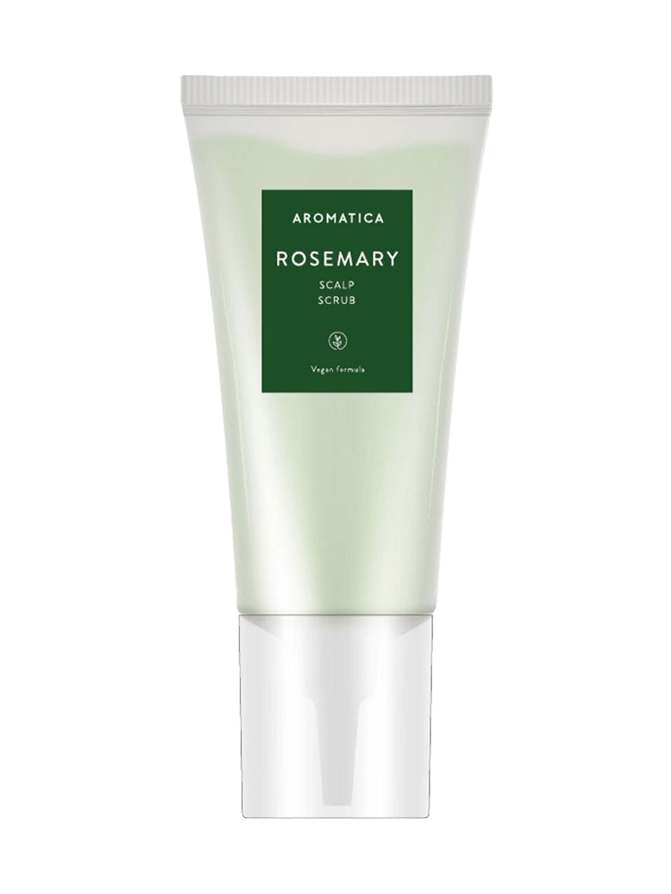 AROMATICA Rosemary Scalp Scrub 165ml tube with a fresh green design, ideal for cleansing and refreshing hair and scalp.