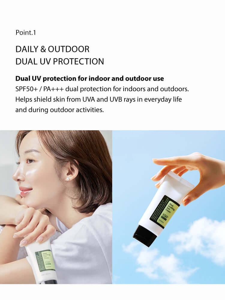 COSRX Aloe Soothing Sun Cream 50ml SPF50+/PA+++ for daily and outdoor UV protection in a lightweight formula.