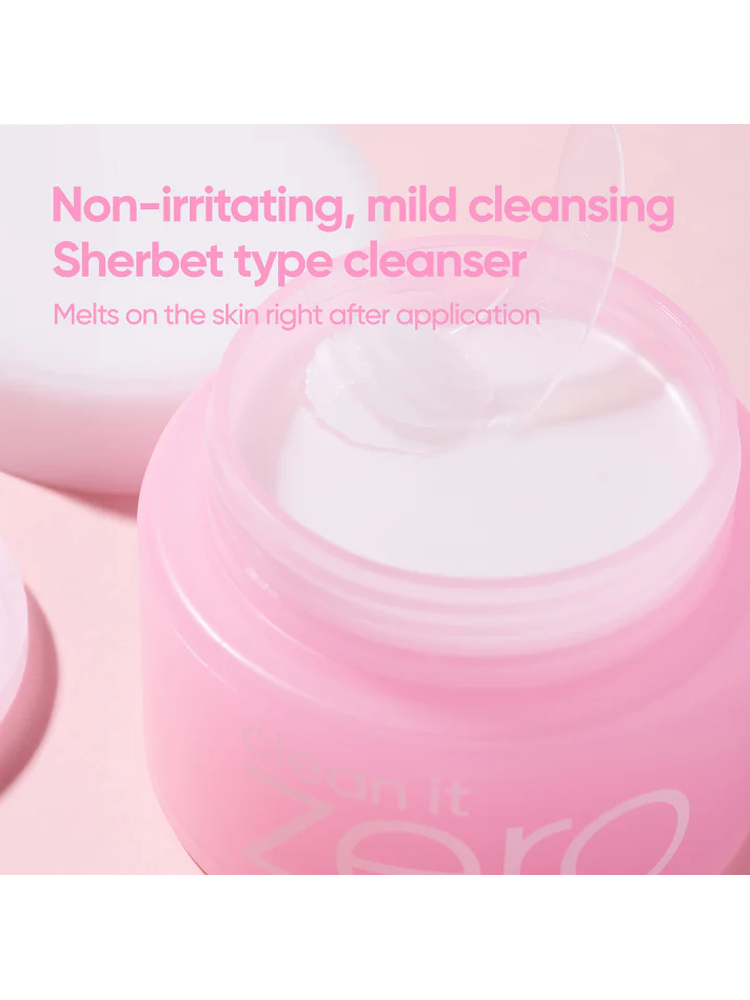 BANILACO Clean It Zero Original Cleansing Balm in pink jar showing texture and application on skin.