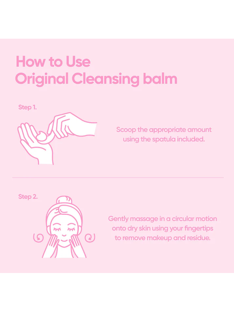 Instructions on using BANILACO Clean It Zero Original Cleansing Balm with steps for application and massage.
