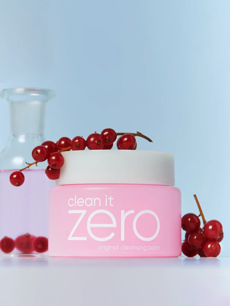 BANILACO Clean It Zero Original Cleansing Balm in a pink jar with berries on a light background.