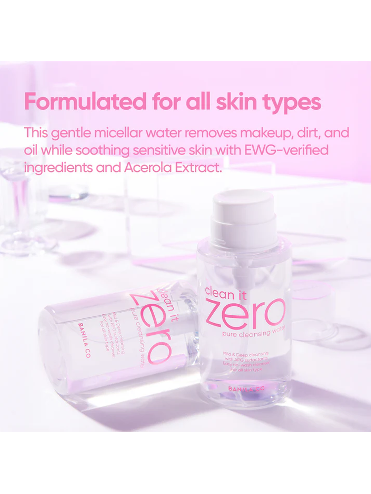 BANILACO Clean It Zero Pure Cleansing Water bottle with gentle micellar formula for all skin types.