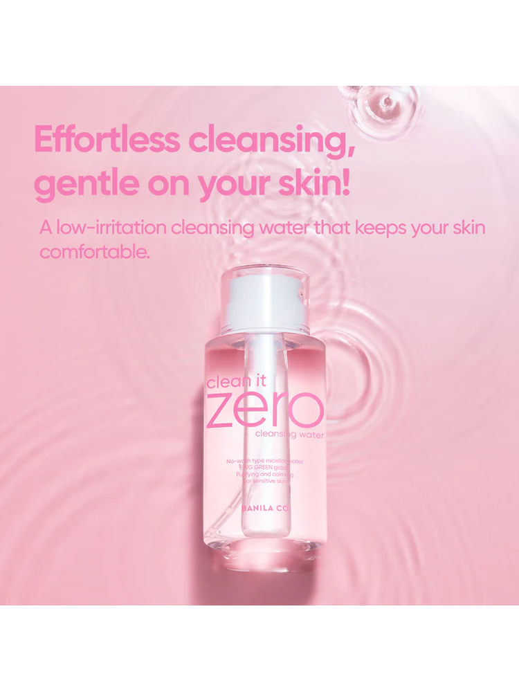BANILACO Clean It Zero Pure Cleansing Water in a pink bottle with gentle cleansing features.