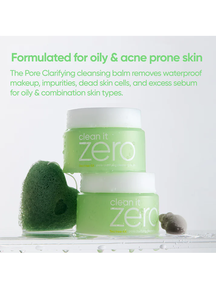 BANILACO Clean it Zero Pore Clarifying Cleansing Balm in green jars for oily and combination skin.