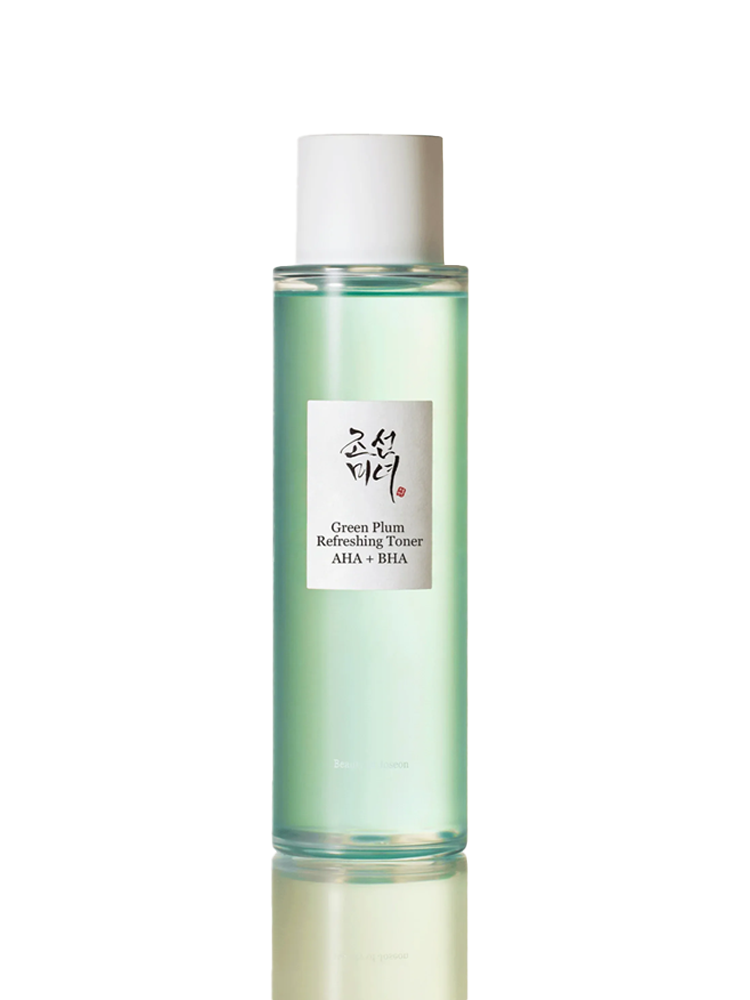 BEAUTY OF JOSEON Green Plum Refreshing Toner : AHA+BHA 150ml in a clear bottle with a white cap.