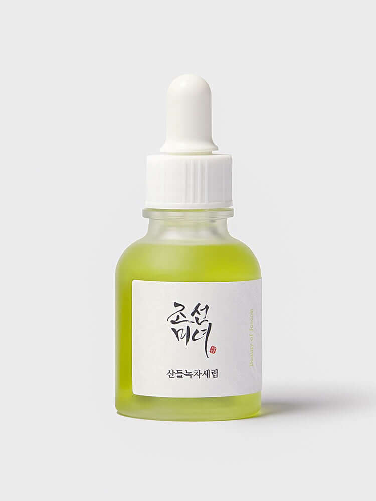 Beauty of Joseon Calming Serum: Green Tea + Panthenol in a glass dropper bottle.