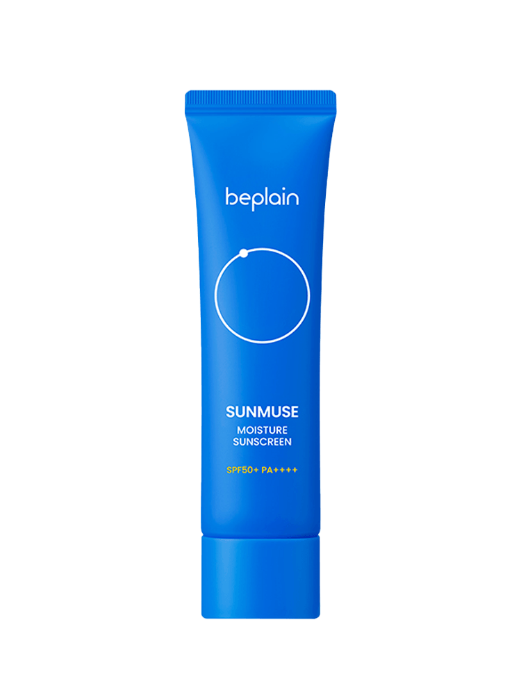 BEPLAIN Sunmuse Moisture Sunscreen 50ml in blue packaging with white text and circular logo