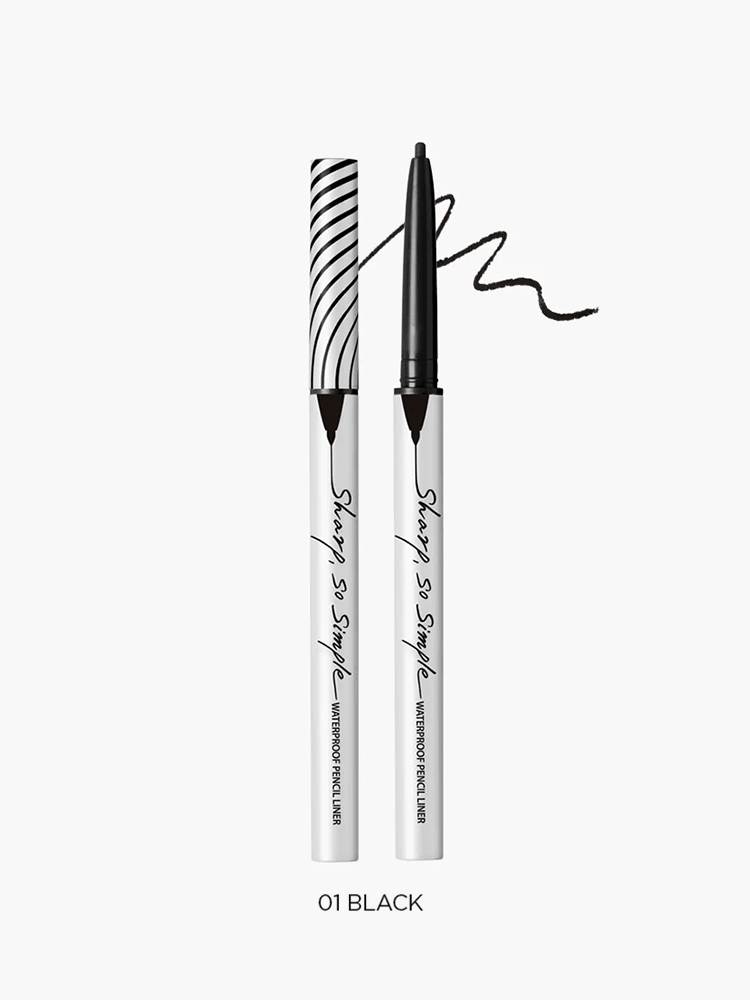 CLIO Sharp So Simple Waterproof Pencil Liner in black with a swatch on paper.