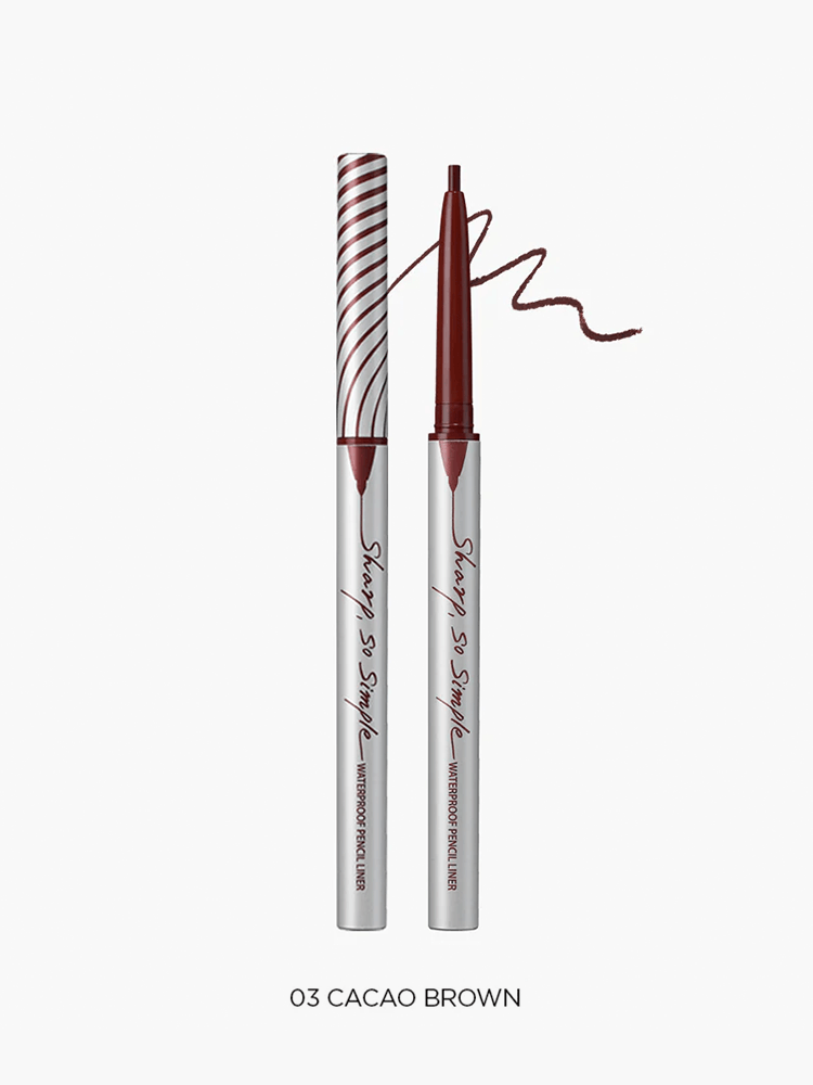 CLIO Sharp So Simple Waterproof Pencil Liner in 03 Cacao Brown with a twist-up design and smooth application.