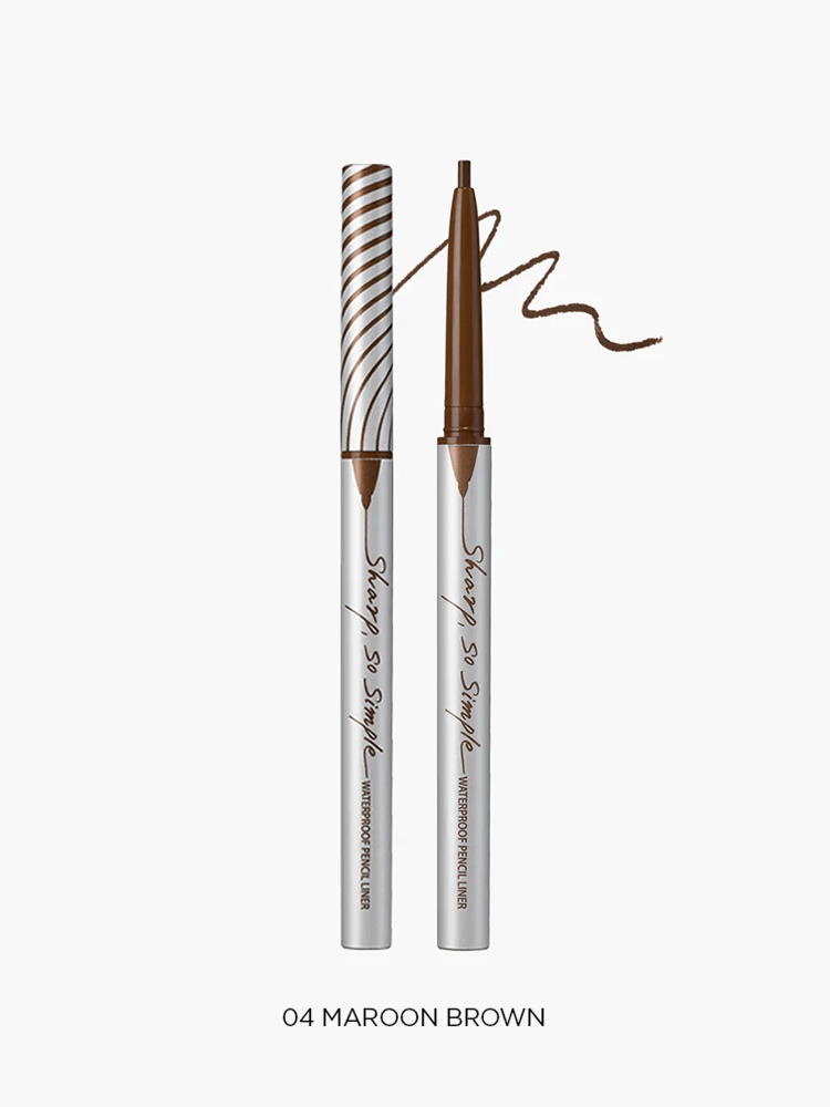 CLIO Sharp So Simple Waterproof Pencil Liner in Maroon Brown, showcasing its sleek design and smooth application.