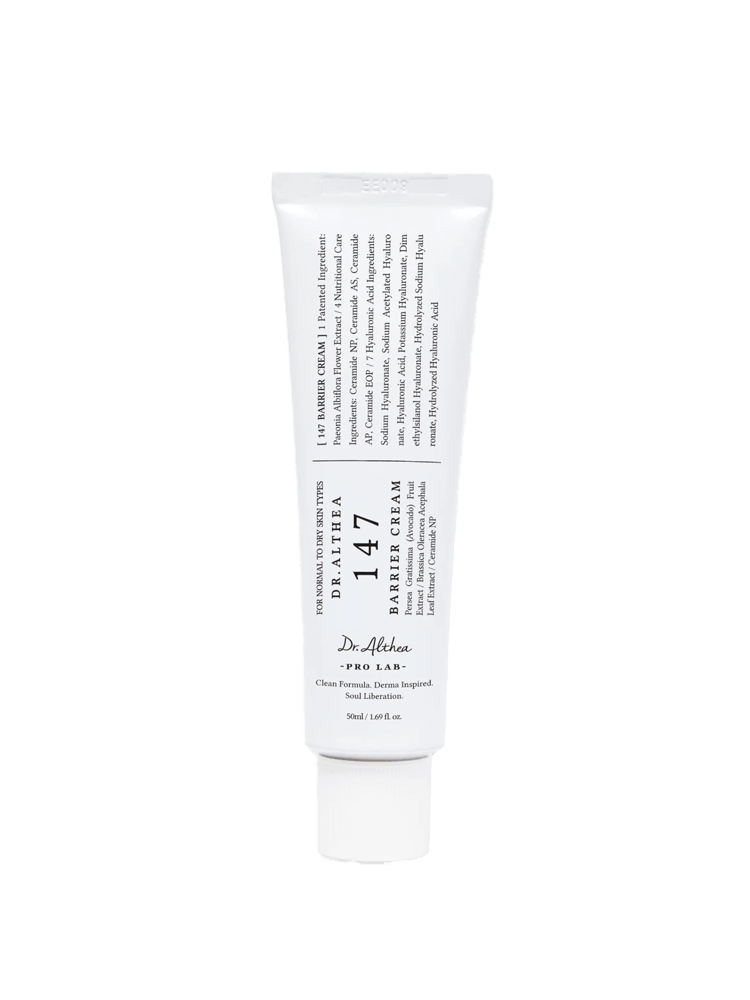 Dr.Althea 147 Barrier Cream 50ml tube with white packaging, skincare product for skin protection and hydration.