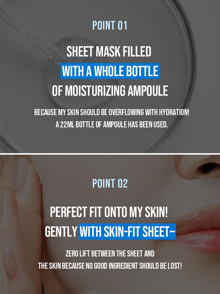 EUNYUL One Shot Ampoule Mask highlights with benefits of moisturizing ampoule and skin-fit sheet for optimal results.