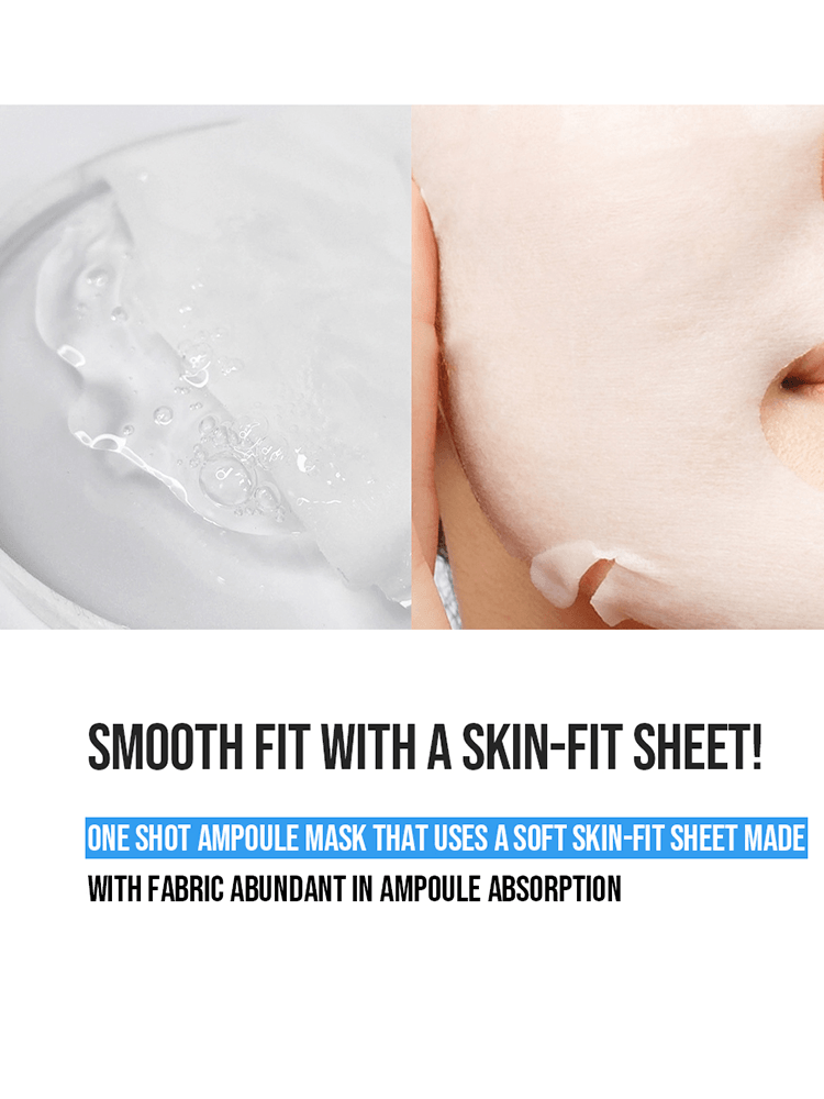 EUNYUL One Shot Ampoule Mask showcasing smooth fit and skin-fit sheet for optimal ampoule absorption.