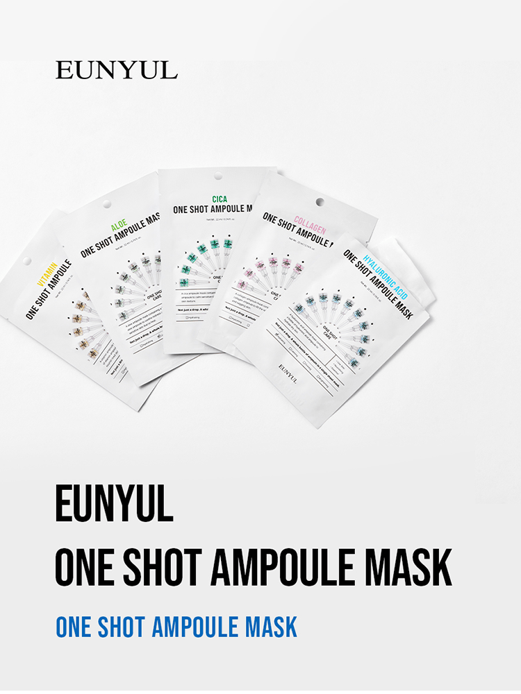 EUNYUL One Shot Ampoule Mask variety pack of five daily sheet masks for hydration and soothing skincare.