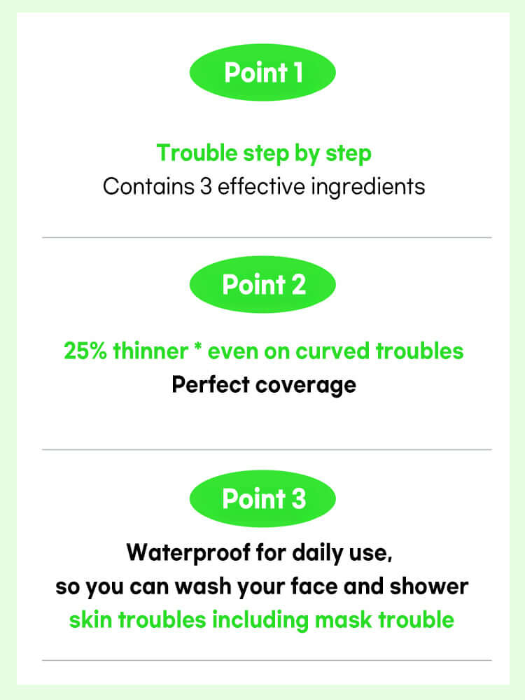 FATION Nosca9 Spot Patch 102ea highlights key benefits: triple-action care, 25% thinner, waterproof for daily use.