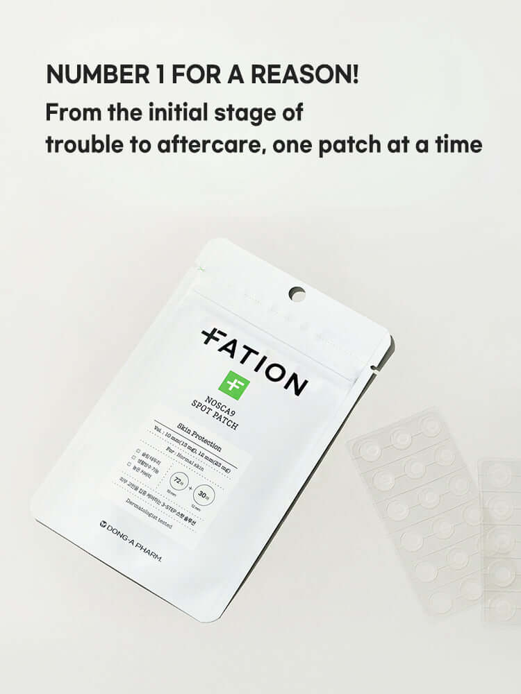 FATION Nosca9 Spot Patch 102ea packaging showcasing multi-stage skincare support for clearer skin.