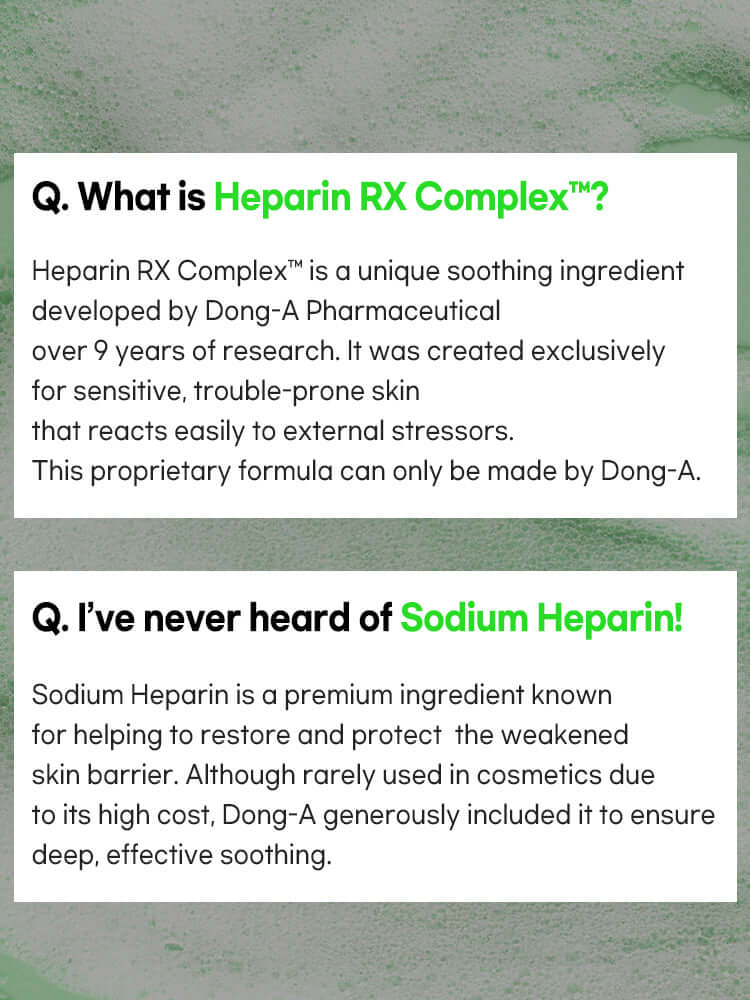 Q&A about Heparin RX Complex and Sodium Heparin ingredients for skin care efficacy and soothing benefits.
