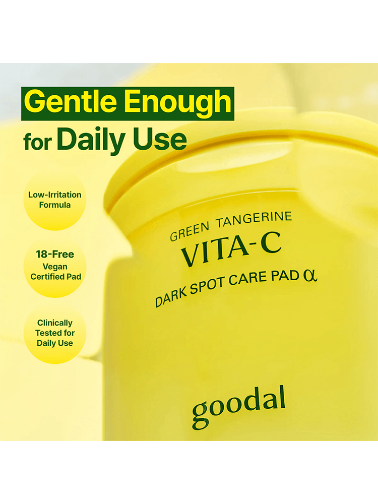 GOODAL Green Tangerine Vita C Dark Spot Care Pad with gentle formula for daily use and low-irritation benefits.