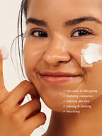 Woman applying HARUHARU WONDER Black Rice 10 Hyaluronic Cream 50ml, showcasing its non-sticky and hydrating properties.