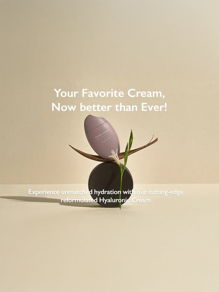 HARUHARU WONDER Black Rice 10 Hyaluronic Cream 50ml displayed in a minimalist setting with greenery.