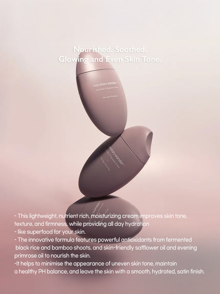 HARUHARU WONDER Black Rice 10 Hyaluronic Cream 50ml in a stylish bottle with a smooth gradient backdrop.