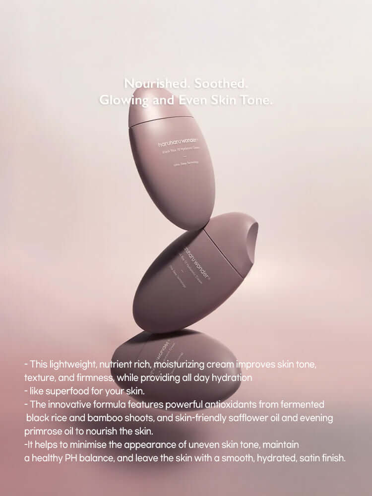 HARUHARU WONDER Black Rice 10 Hyaluronic Cream 50ml in a stylish bottle with a smooth gradient backdrop.