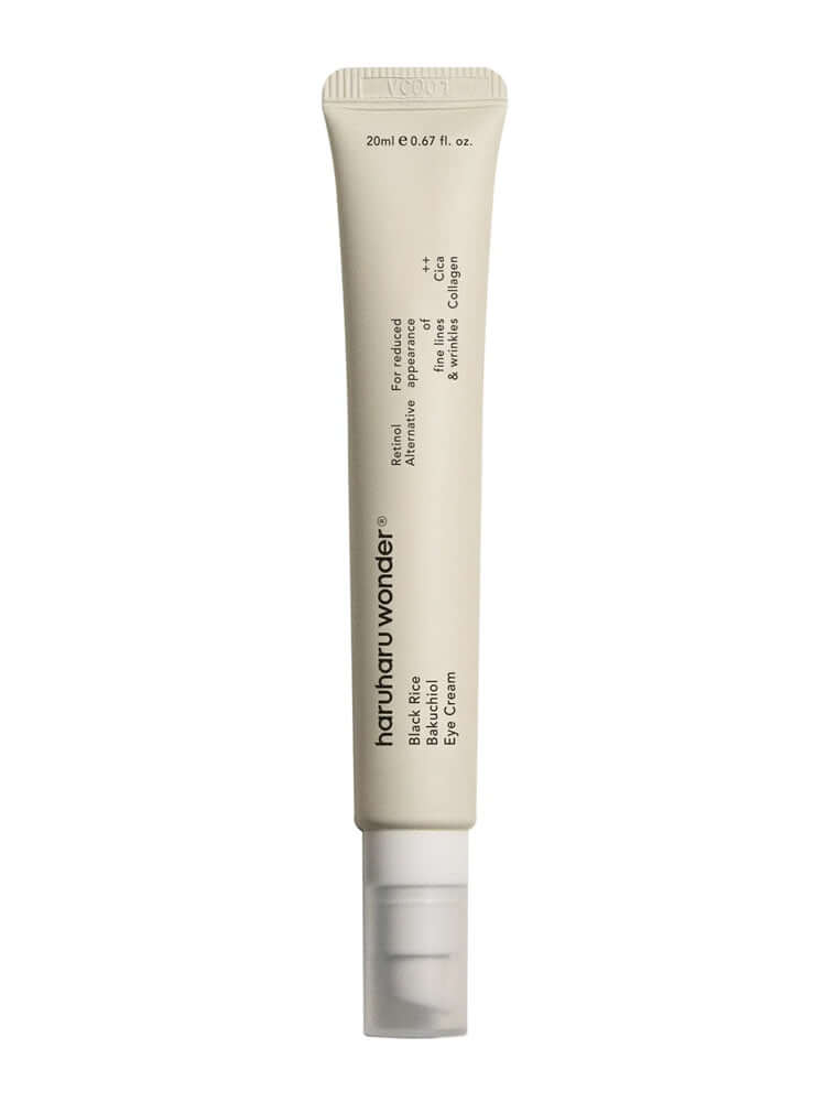 HARUHARU WONDER Black Rice Bakuchiol Eye Cream 20ml in a tube with minimalistic design and pump dispenser.