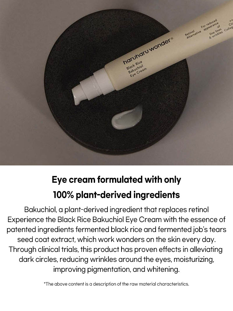 HARUHARU WONDER Black Rice Bakuchiol Eye Cream 20ml on display with emphasis on plant-derived ingredients