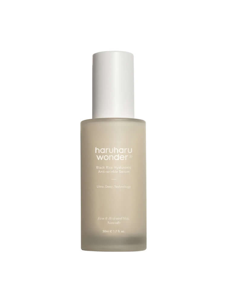 HARUHARU WONDER Black Rice Hyaluronic Anti-wrinkle Serum 50ml in a clear bottle with a pump.