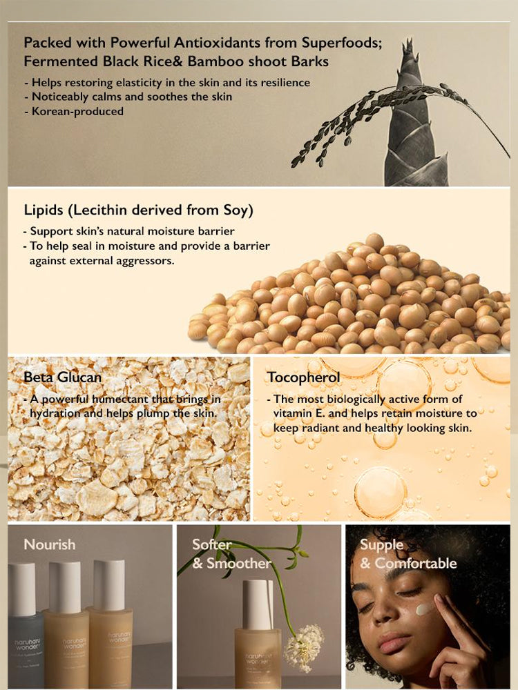 HARUHARU WONDER Black Rice Hyaluronic Anti-wrinkle Serum 50ml ingredients benefits including antioxidants and moisturizers.