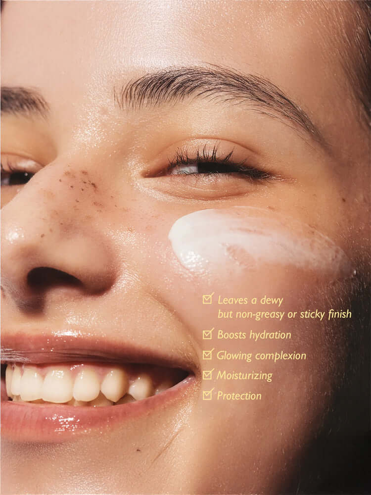 HARUHARU WONDER Black Rice Moisture Airyfit Daily Sunscreen 50ml with dewy finish and hydration benefits on glowing skin.