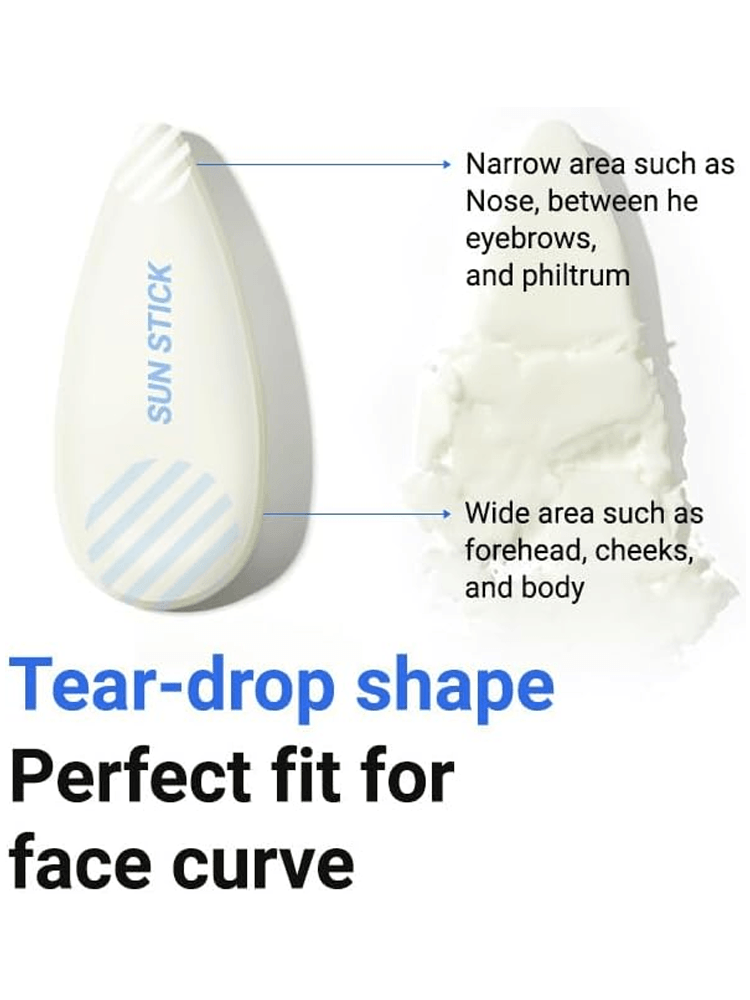 ISNTREE Hyaluronic Acid Airy Sun Stick showing its teardrop shape for perfect fit on face curves.