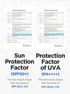 ISNTREE Hyaluronic Acid Watery Sun Gel 50ml SPF50+/PA++++ test results summary showing SPF and PFA levels.