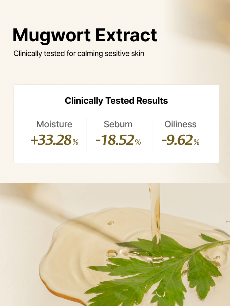 I'M FROM Mugwort Essence with clinically tested results for moisture and skin calming effects.