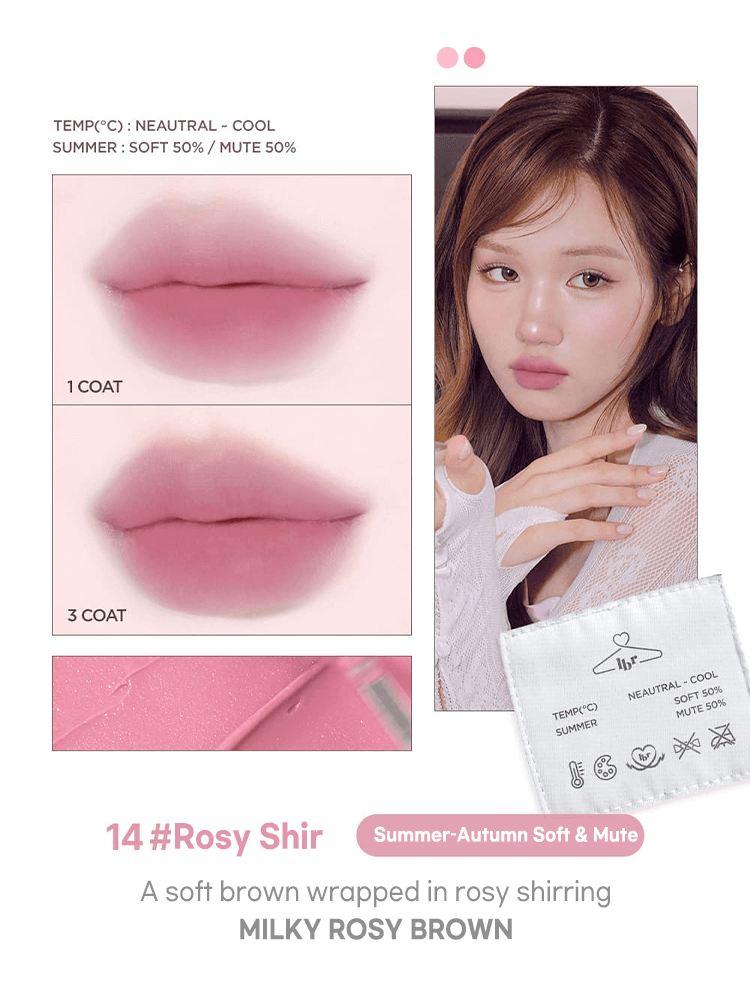 LILYBYRED Sweet Liar Milky Tint swatches showing soft rosy brown lips in various coats.