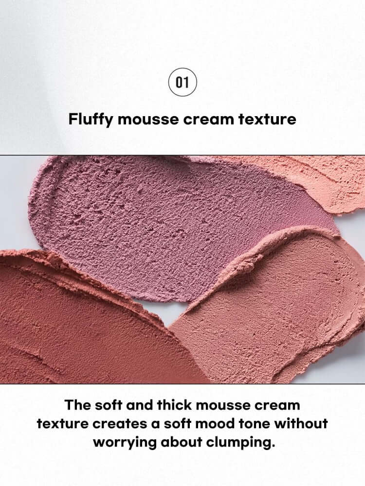 LILYBYRED Luv Beam Cheek Mousse 3.8g fluffy mousse cream texture swatches showing soft, thick blush without clumping.