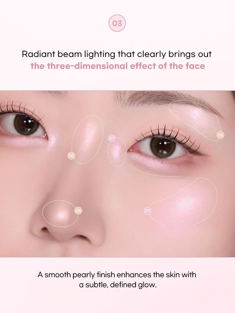 LILYBYRED [Pink Closet Edition] Luv Beam Glow Veil on luminous skin showcasing three-dimensional facial effects.