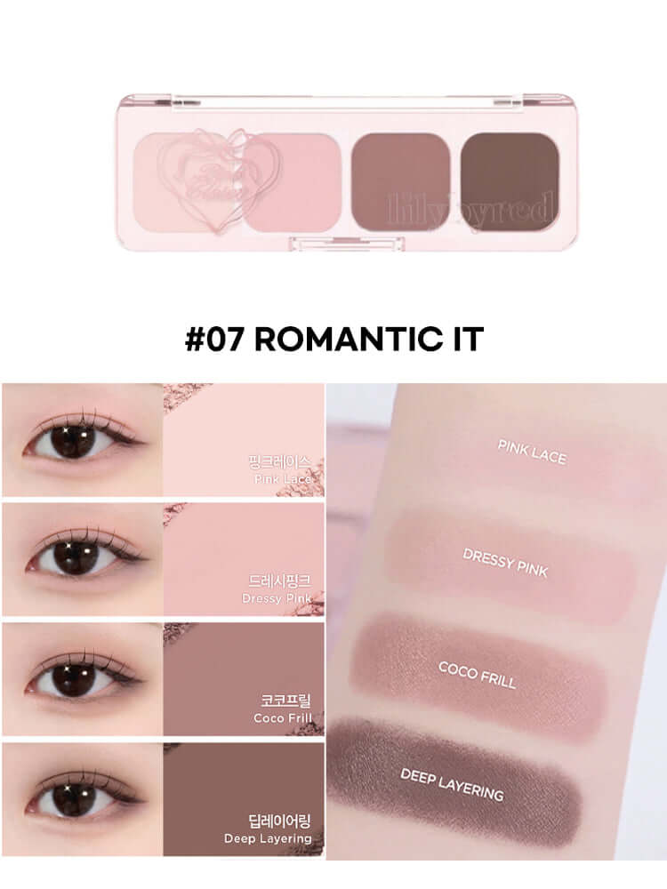 LILYBYRED [Pink Closet Edition] Mood It Palette featuring pink shades and swatches for soft eye looks.